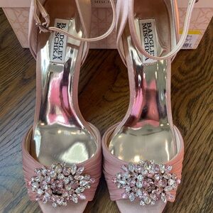 Badgley Mischka Pink Satin Crystal Heels